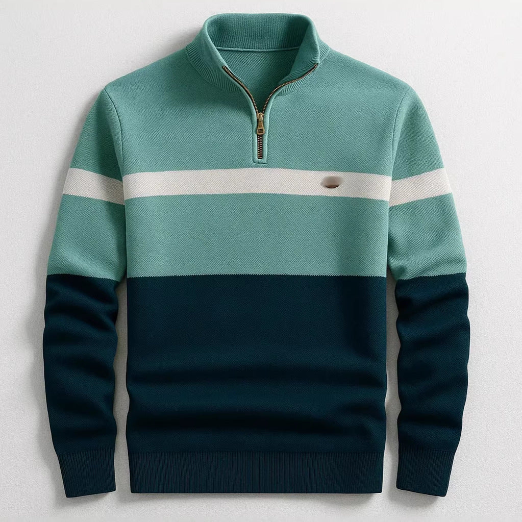 Knitwear Half-zip Long-sleeve T-shirt Color-block Pullover Sweaterpremium Quality