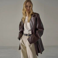 Women's Loose Mid-length Niche Suit Leather Coat