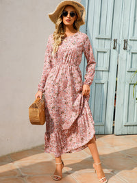 Womens Versatile Round-neck Floral Chiffon Dress