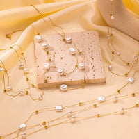 Niche Design Double-Layer Pearl Clavicle Vintage French-Style Artificial Pearl Titanium Steel Necklace