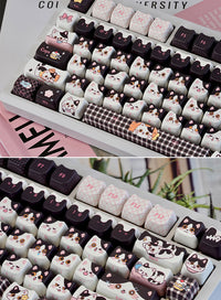 Cute Cow-cat Head Black Kawaii 5-sided Sublimated PBT Keycaps Compatible With 68758799108 Magnetic Switches