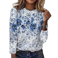 Womens Casual T Shirt With 3D Printed Crew Neck And Long Sleeves