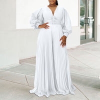 Women's Wide-leg Pleated African Jumpsuit Slightly Elastic