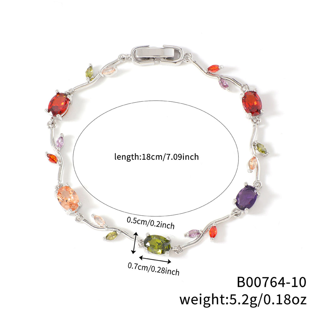 Womens Colorful Leaf Elliptical Geometric Zircon Bracelet