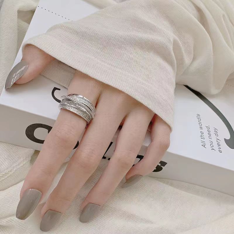 Silver Zircon Versatile Vintage Dainty Open Adjustable Ring