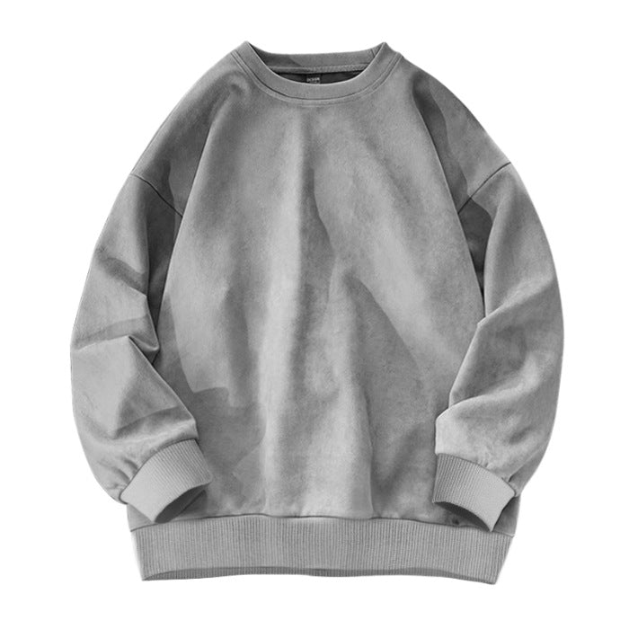Round-neck Solid-color Suede-fleece Hoodie