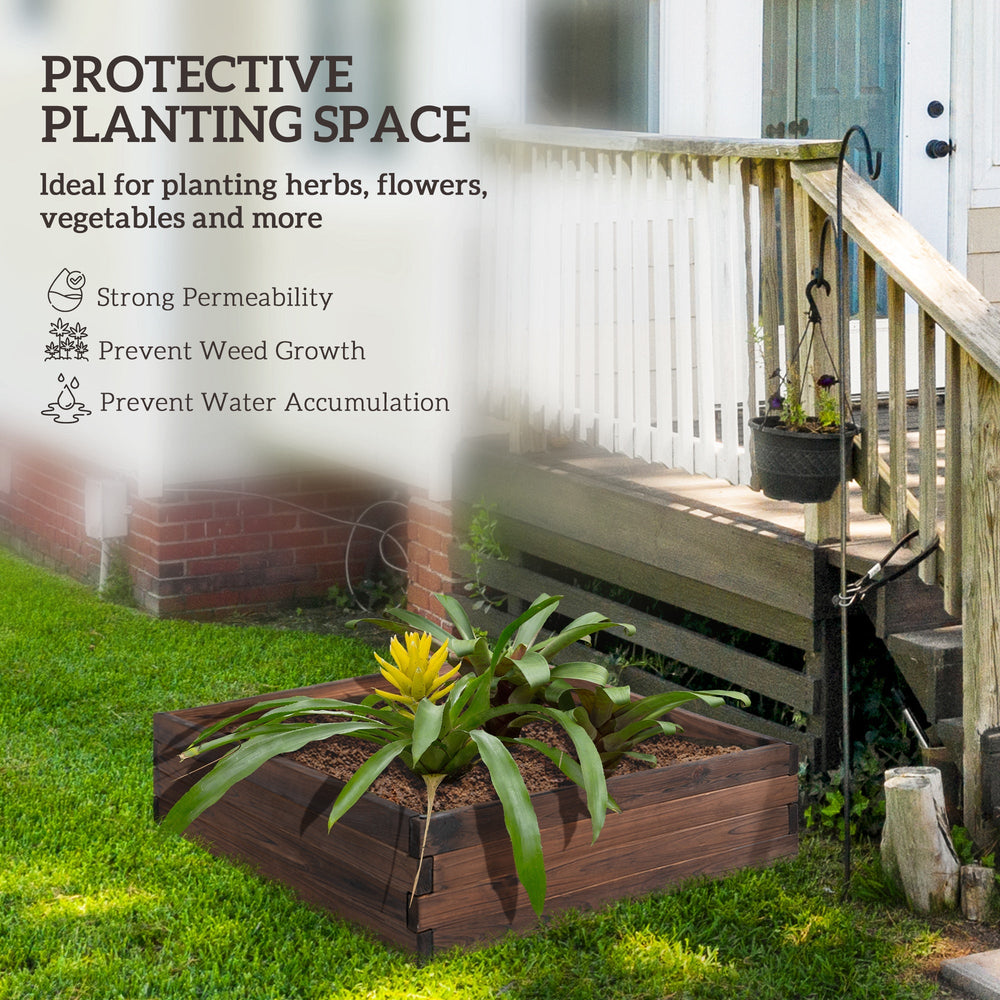128L Wooden Raised Beds For Garden Planter Grow Containers For Outdoor Patio Plant Flower Vegetable 80L X 80W X 22.5H Cm