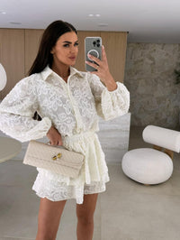 New Casual Two-piece Set Fashionable Long-sleeve Hollow-out Outfit