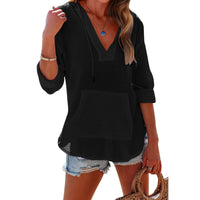 Women's V-Neck Hooded Long Sleeve Shirt