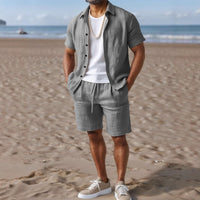 Men's Casual Linen Loose-Fit Button-Up Shirt With Lapel Collar