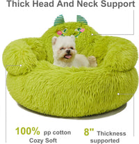 Cute Calming Dog And Cat Bed Indoor High Bolster Donut Dog Beds Comfortable Plush Cuddler Dog Be Size For Small Dogs And Cats Cute Cartoon Soft Bed Green