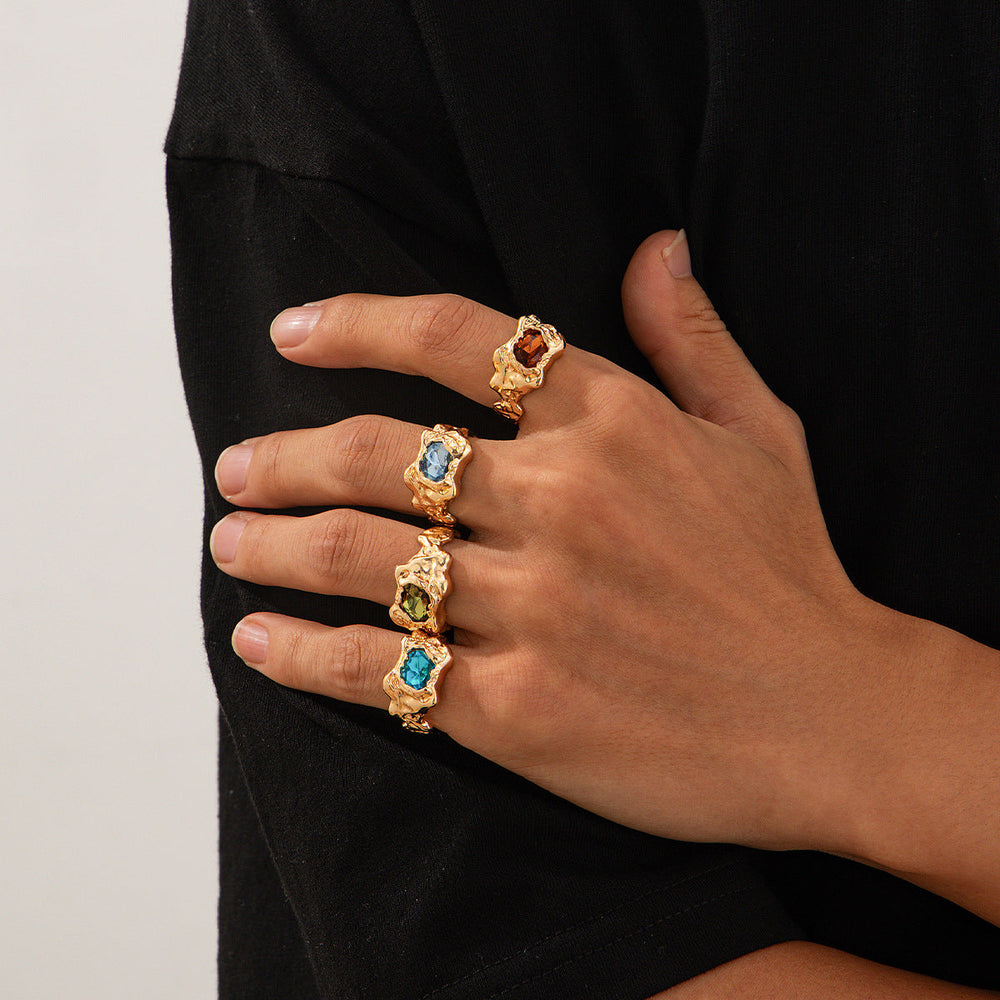 European And American Fashion Cool Pleated Lava Metal Gemstone Ring For Men