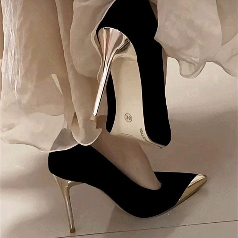 Summer New Socialite Style French Style Metal Pointed Stiletto Heel High Heels For Women