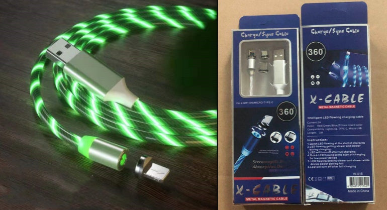 Mobile Phone Three-in-one Light-emitting Charging Streamer Magnetic Data Cable