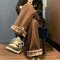 Plaid-cuffed Straight-leg Loose-fit Vintage Mens Casual Trousers