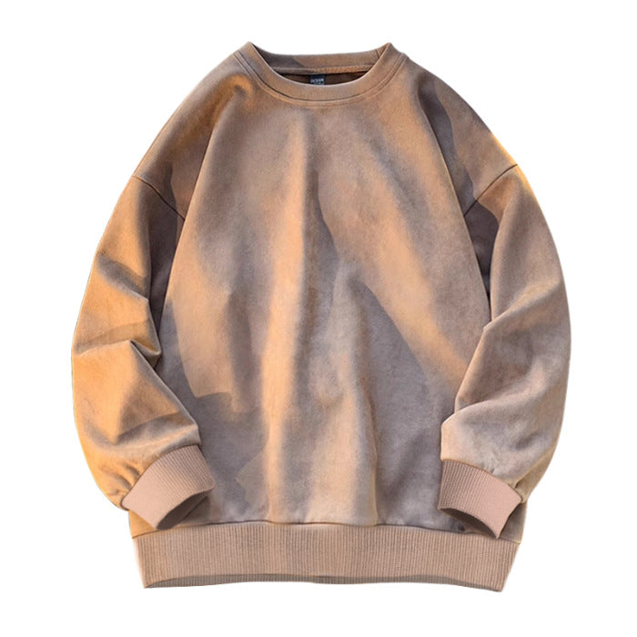 Round-neck Solid-color Suede-fleece Hoodie