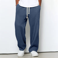 Mens Relaxed-fit Waffle-knit Wide-leg Athleisure Pants