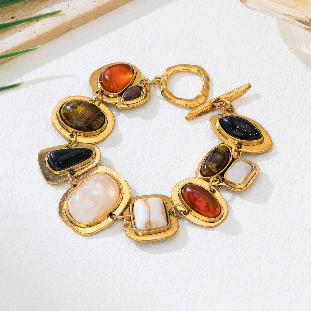 Retro-style Fashion Natural Stone Geometric Crystal Glass Bracelet