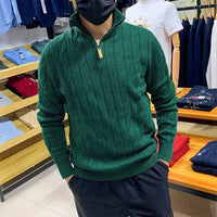 Mens Thermal Knit Top With Half Zip And Long Sleeves