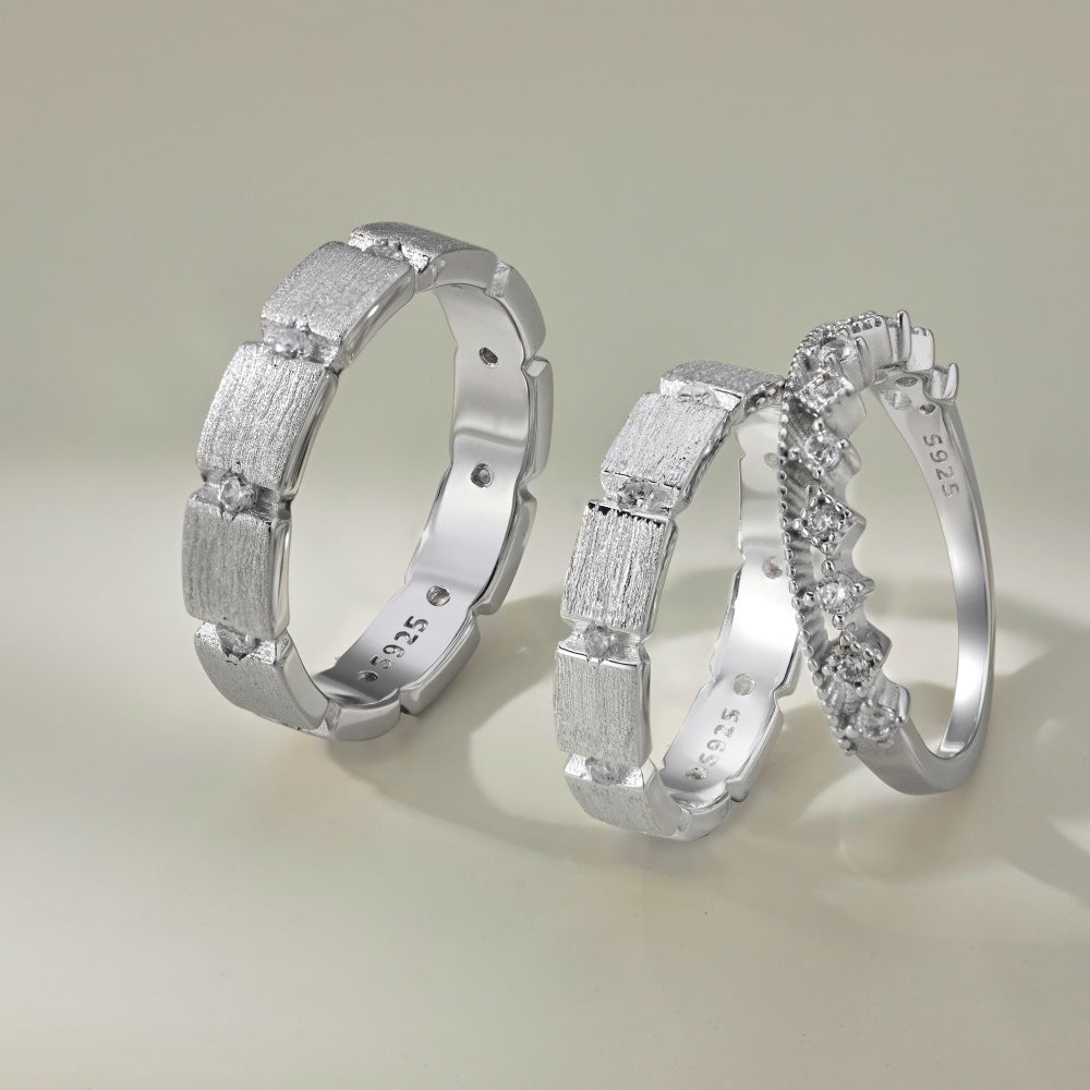 S925 Silver Couple Ring Round Zircon Slim Elegant Jewelry
