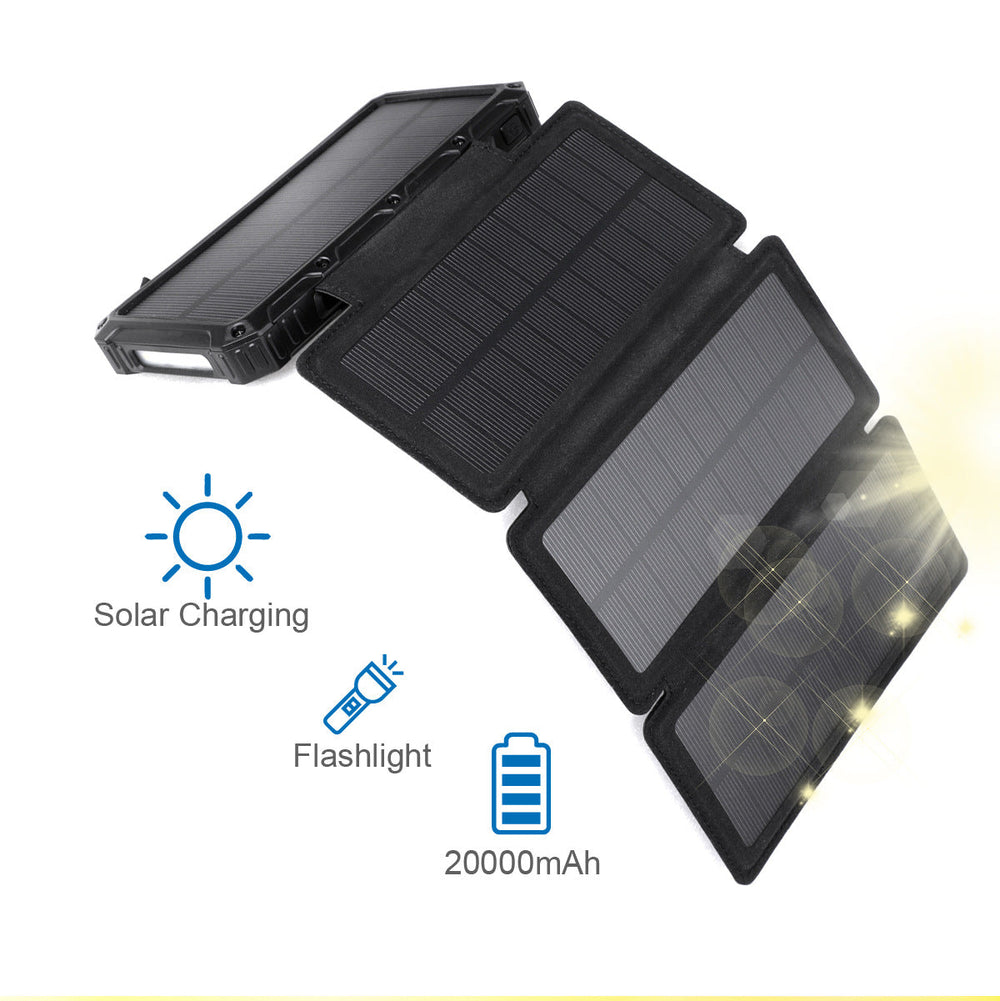 20,000mAh Foldable Solar-Powered Power Bank With Wireless Charging