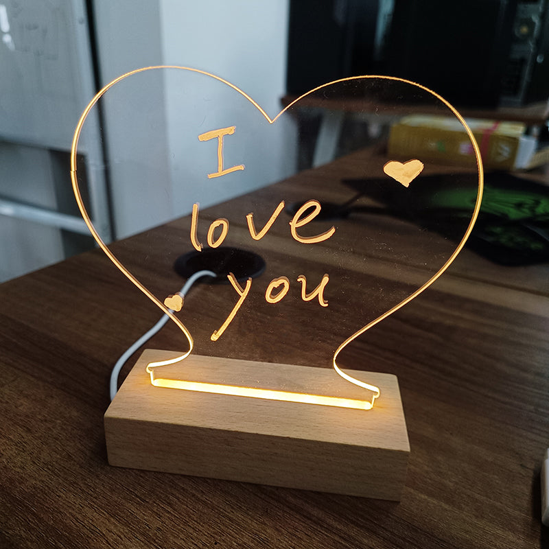 LED Message Board Night Light - USB Glow Note Board with Pen