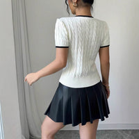 Cable-Knit Twisted Rope Letter Jacquard Crew-Neck Top