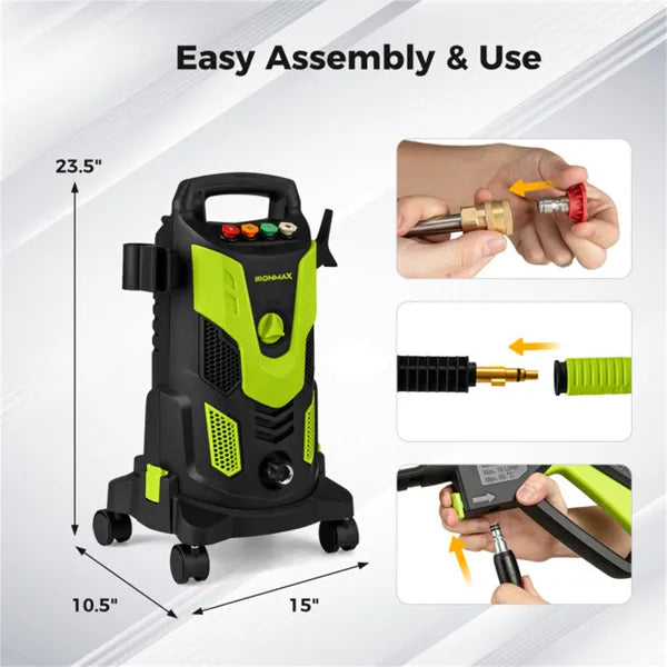 Green Black 2300 PSI Electric Pressure Washer With 4 Quick-Connect Nozzles & Soap Bottle, 1900W High-Power Cleaner For Driveway Patio
