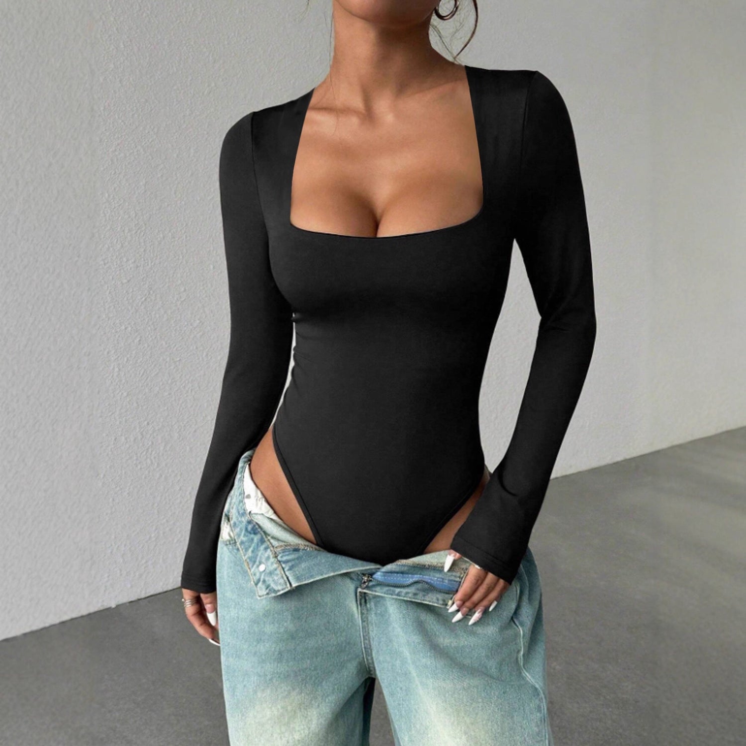 Sexy And Chic Square-neck Top For Fall And Winter
