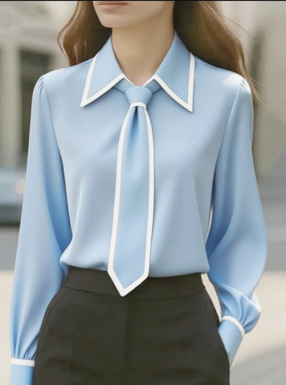 Women's Solid Color Tie-Front Long Sleeve Shirt