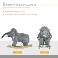 Kids Ride-On Rocking Horse Toy Mammoth Style Rocker with Fun Music & Soft Plush Fabric for Children 3+ Years
