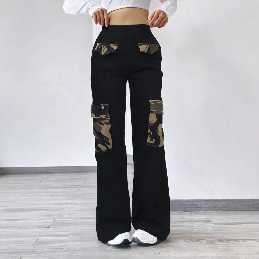 High Street Fashionable Overalls Pocket Camouflage Stitching Trousers