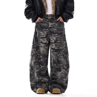 American-style Vintage Camouflage Machete-cut Jeans For Men