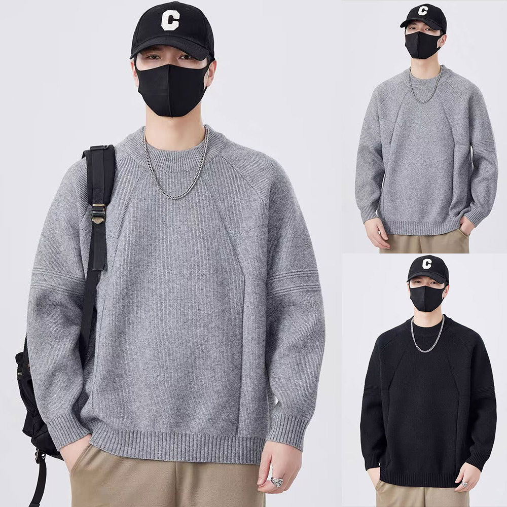 Round-neck Textured Knit Sweater Ideal For Layering Or Wearing On Its Own