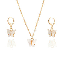 Color Acrylic Butterfly Earrings And Necklace Set