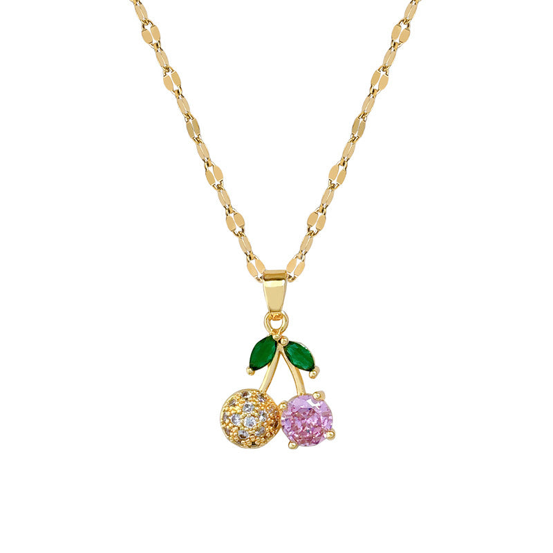 Cherry Diamond Micro Inlaid Real Gold Necklace Earrings