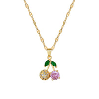Cherry Diamond Micro Inlaid Real Gold Necklace Earrings