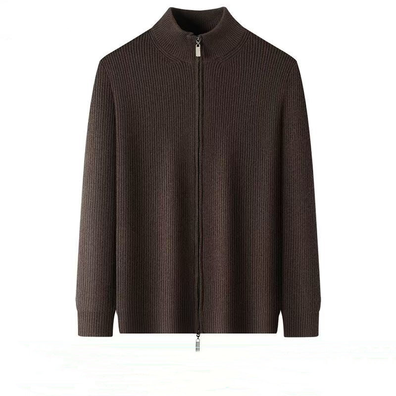 Mens Cardigan Sweater With Stand Collar And Zipper Jacket