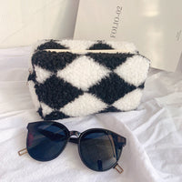 Niche Design Plaid Plush Pencil Case Large-Capacity Storage Bag