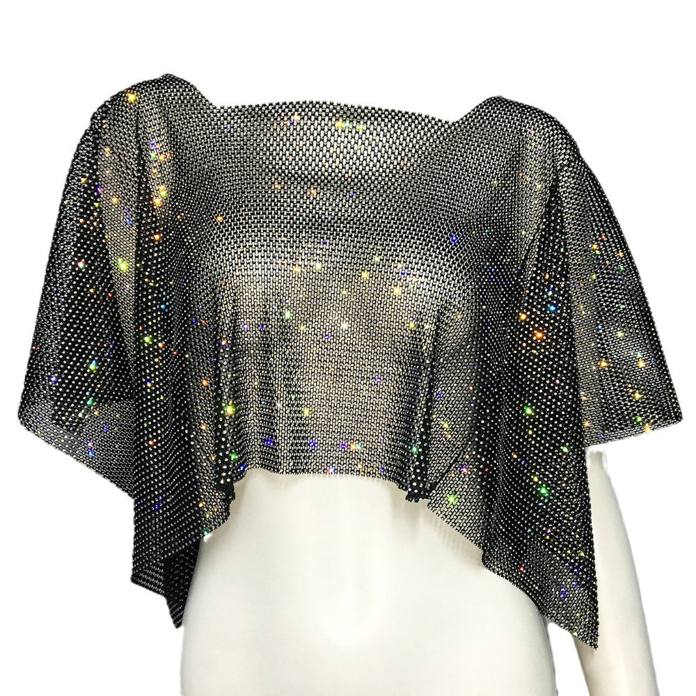 Women's Fashion Rhinestone Drop Shoulder Short Sleeve Square Collar T-shirt