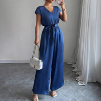 Women's High-Waist Wide-Leg Deep V Jumpsuit