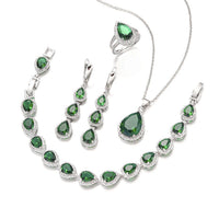 Water Drop Long Necklace Earring Ring Bracelet Ornament Suit
