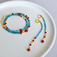Removable Tassel Necklace With Apatite And Red Agate Beads