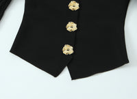 Button Polyester Embellished Stretch Top
