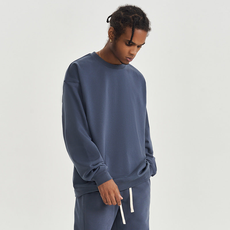 Solid Color Round Neck Men's Sweater Heavy Thickening American Fashion Brand Loose