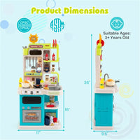 Blue Kids Corner Play Kitchen With Realistic Sounds, Lights & Steam, 95PCS Accessories Pretend Cooking Set For Ages 3+