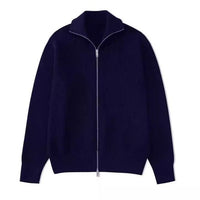 Mens Cardigan Sweater With Stand Collar And Zipper Jacket