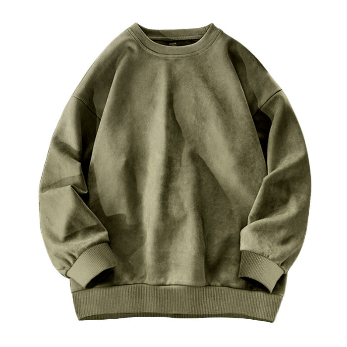 Round-neck Solid-color Suede-fleece Hoodie