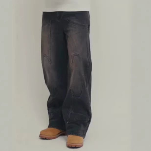 Retro American-style Heavy-stitch Embroidered Jeans For Men