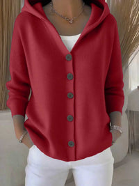 Ins Button Hooded Sweater Fashion Autumn And Winter Knitted Cardigan Casual Commuter Long Sleeve Top Women's Clothing